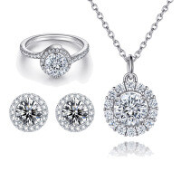 wholesale S925 Sterling Silver Zircon Diamond Ring European and American Necklace Women's Versatile Earrings Wholesale Accessories Jewelry Set Three-piece Set-Earrings TLED062 925 silver