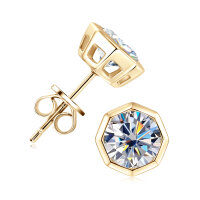 S925 Silver 1ct Moissanite Geometric Octagon Stud Earrings-Octagonal geometric stud earrings [K gold] 1 carat  925 silver