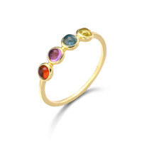 wholesale 925 Silver Gold-Plated Japanese Minimalist Natural Crystal Ring Set for Women, Versatile Commuting OL Style-Natural Crystal Colored Gemstone Ring Size 20