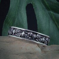 wholesale S925 sterling silver full-body Halloween series bat ring Gothic-style statement ring, elegant and retro trendy-BZ0592-White Gold>US Size 7