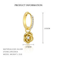 wholesale S925 Sterling Silver European And American Cross-border Rose Earrings For Women, Bohemian Style, Exquisite And Versatile, Light Luxury Zircon Fashion Trend Earrings-E5292-Gold/Pair 925 Silver
