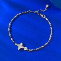 wholesale S925 Sterling Silver Double-Sided Square Star Bracelet, Stylish and Versatile Ins Style Light Luxury Daily Wear by Mujing Jewelry-B148 Silver Four-pointed Star Bracelet 925 Silver