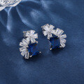 wholesale S925 Sterling Silver New Synthetic Cultivated Sapphire Ear Studs for Women Wholesale Factory-0-0