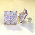 wholesale S925 Silver 1 Carat Pink Diamond 6mm European and American Vintage Stud Earrings for Women, Fashionable and Versatile-0-1