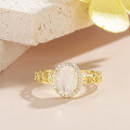 wholesale S925 Sterling Silver Plated Gold French-style Luxury Niche Openwork Ring with Natural Creamy Blue Moonstone for Women-0-2