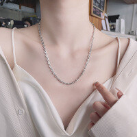 wholesale S925 Sterling Silver Creative Small Loop Interlocking Fringe Necklace, Trendy Streetwear European-American Style Collarbone Chain-472LM/approx. 16.8g>925 silver