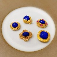 wholesale S925 gold-plated silver natural lapis lazuli accessories, bracelet, necklace, braided cord, stringing, DIY handmade spacer beads, new semi-finished products-Four-leaf clover