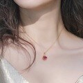wholesale S925 Sterling Silver Korean and Japanese New Fashion Trend Minimalist Geometric Ruby Pendant Necklace Choker Silver Jewelry Wholesale-0-1