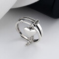 wholesale S925 Sterling Silver Korean Style Fringe Heart Pendant Ring, Minimalist Niche Design Fashion Delicate Index Finger Ring-0-0