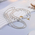 wholesale S925 Sterling Silver Pearl Necklace for Women with TO Clasp, Small and Fashionable, French Retro and Elegant Double Layer Choker Chain Gift-0-2
