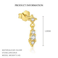 wholesale S925 Sterling Silver Geometric Zircon Earrings With Waterdrop Design, Light Luxury, Versatile, Cross-border Wholesale-E4943-Gold/Pair 925 Silver
