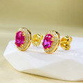 wholesale [Precious Metal] 925 Silver Gold Plated One Carat Oval Pink Sapphire Earrings, Simple and Versatile for Live Streams and Xiaohongshu-0-3