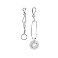 wholesale S925 Sterling Silver Korean Version INS Niche Design Minimalist Versatile White Crystal Chain Asymmetric Textured Stud Earrings for Women-Silver [with sterling silver ear plugs]  925 silver