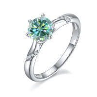 wholesale 1ct Green Moissanite Ring with GRA Certificate, S925 Silver Six-Prong Moissanite Ring for Cross-Border Wholesale to Europe and America-1 carat Moissanite green diamond  US size 6