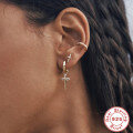 wholesale S925 Sterling Silver Dagger Cross Earrings with Evil Eye, Star, and Moon Pendant Hoop-0-4