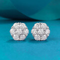 wholesale S925 Sterling Silver Full Pavé Moissanite Flower Earrings, Hot-selling European and American Hip-hop Style for Cross-border Live Streaming and Dropshipping-0-0