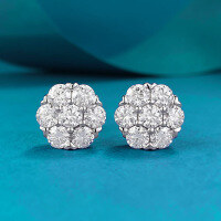 wholesale S925 Sterling Silver Full Pavé Moissanite Flower Earrings, Hot-selling European and American Hip-hop Style for Cross-border Live Streaming and Dropshipping-E552 White Diamond 925 Silver