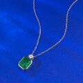 wholesale Sterling Silver Stunning New Luxury Halo Bezel-Set 10*12 Simulated Emerald Pendant Necklace for Women-0-2