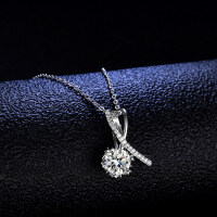 Sterling Silver Pendant with 1-Carat Moissanite, Classic Crossover Necklace for Women.-1-carat necklace (D color moissanite)  925 silver