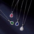 wholesale S925 Sterling Silver Pear-Shaped Color Zircon Necklace, Women's Internet-Famous High-End Exquisite Necklace Jewelry, Ready-to-Ship Gift Wholesale-0-0