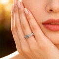 Platinum Josephine Teardrop Aquamarine Moissanite Bangle Ring with Natural Diamonds-0-4