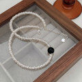wholesale S925 Sterling Silver Heavy Workmanship Handmade Circle Black Onyx Necklace for Women, Korean High-End Goods Boutique Personality Collarbone Chain-0-3