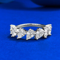 wholesale S925 Silver Daily Fashion Personality Style 4*6mm Pear-shaped 7 Small Diamond Row Ring for Cross-border E-commerce-R1343 Pear Shaped Ring Size 7