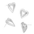 wholesale S925 Sterling Silver Bilateral Smooth Heart Ear Studs Women's Minimalist Style Ins High-end Simple Elegant Silver Earrings-0-1