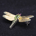 wholesale S925 Silver Designer Natural Gemstone Brooch Dragonfly Design Classical and Elegant with Peridot-0-3