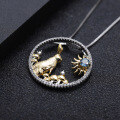 wholesale 925 silver Chinese-style pendant with zodiac series jade rabbit and natural gemstone necklace pendant-0-1