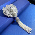 wholesale S925 Silver New Phoenix Nirvana Pearl Tassel Brooch for Women with 12mm Luxury Full Diamond Inlay-0-5