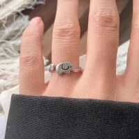 wholesale Metal material, trendy cross-border best-selling elephant tail ring Korean version minimalist small elephant trunk ring niche high-end non-fading-xb439-Cute elephant pinky ring Adjustable opening
