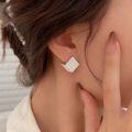 wholesale S925 Sterling Silver Geometric Hollow-Out Textured Square Stud Earrings for Women, New Trendy High-End Sense Earrings-0-0