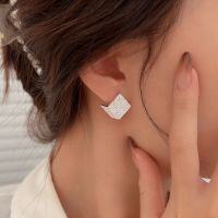 wholesale S925 Sterling Silver Geometric Hollow-Out Textured Square Stud Earrings for Women, New Trendy High-End Sense Earrings-Sterling silver