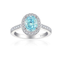 wholesale S925 Sterling Silver 15ct Gemstone Ring for Women with High-End Feel, 6*8 Ice Flower Cut-Fireworks G-31 Sky Blue US size 10#