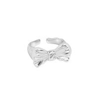 wholesale S925 Sterling Silver Korean Version Ins Small and Unique Design Sense Minimalist Light Luxury Style Bow Textured Open Adjustable Ring for Women-Silver [No. 14/Adjustable] Opening adjustable