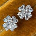 wholesale 925 Sterling Silver Flower Moissanite Earrings Heart-shaped Four-petal Design Sweet Style Women's Bestseller Hot Selling on Independent Websites-0-1