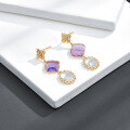 wholesale S925 Silver New Earrings by Dunli White Crystal Amethyst White Topaz Long Drop Earrings Manufacturer Wholesale-0-0
