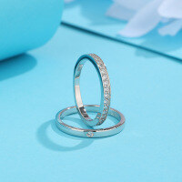 wholesale S925 Sterling Silver Jianjia Dew Couple Rings, Small Batch Design, Zircon Matching Bands for Qixi Festival, Engravable Gift-Women's size 9