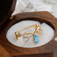 wholesale S925 silver plated with 14K gold Swiss blue + sky blue ring in Japanese minimalist luxury style-Swiss Blue + Sky Blue Ring>Size 6