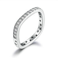 wholesale 925 Silver Full Diamond Single Row Square Round Ring for Women, Small Niche Fashionable Stacking Ring-Platinum US size 9#