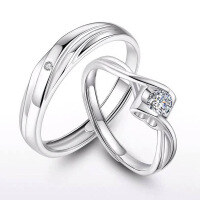 wholesale S925 Sterling Silver Men's and Women's True Love Eternal Couple Rings Adjustable Angel's Kiss Matching Set Niche Cross-Border Jewelry-925 Silver Open Ring for Women