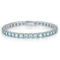 wholesale 925 Silver Tennis Bracelet with Euro-American Classic Four-Prong 05ct Full Circle Blue-Green Moissanite, Unisex-4mm 15cm