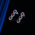 Sterling Silver Long Red Corundum Fringe Earrings with Full Diamond Accents-0-1