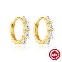 wholesale S925 Sterling Silver Geometric Square Diamond Ear Hoops with Classic Teardrop Zirconia Inlay, Elegant and Exquisite-Gold#2 925 Silver