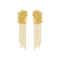 wholesale S925 Sterling Silver Geometric Square Tassel Earrings for Women, Irregular, Niche Textured with Concave-Convex Feel-18K Gold [Swimming] [With Sterling Silver Earplugs] > 925 Silver