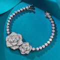 wholesale Metal S925 silver, fully paved with diamonds, camellia and rose flower bracelet, fashionable design, for women, live streaming-0-0