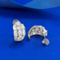 wholesale S925 silver three-row oval zircon stud earrings with European and American retro and personalized design-0-2