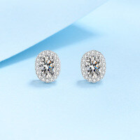 wholesale PT950 gold plated 925 sterling silver oval moissanite stud earrings for women, fully paved with diamonds, wholesale from manufacturer-4x6 denier zirconia &gt; 925 silver