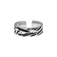 wholesale S925 Sterling Silver Black Drip Glaze Textured Minimalist and Versatile Open Adjustable Ring for Women with Original Niche Design-Platinum